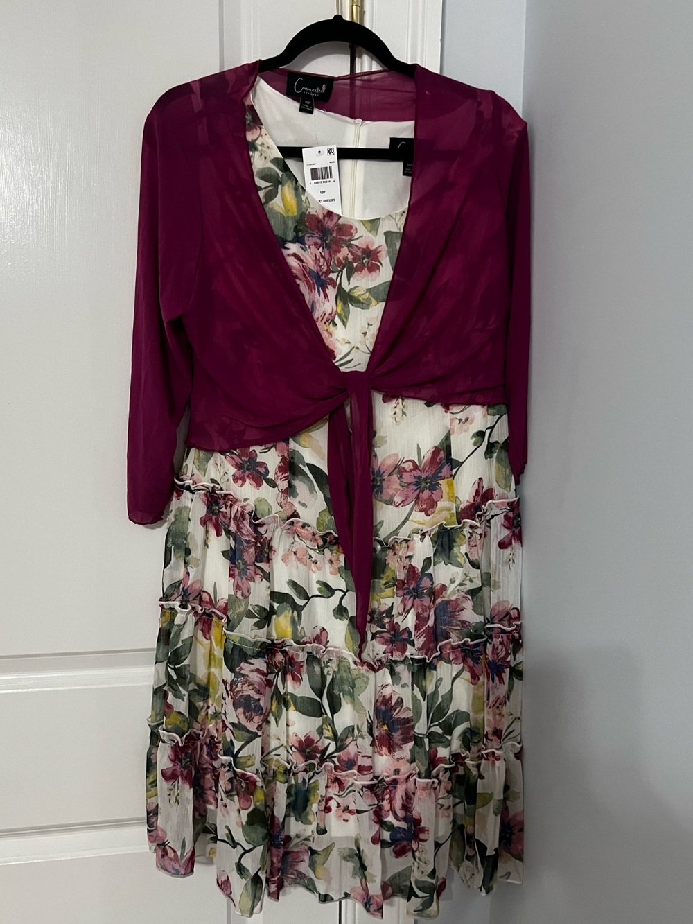 Connected Apparel Floral Tiered Dress with Magenta Shrug size 10 P NWT